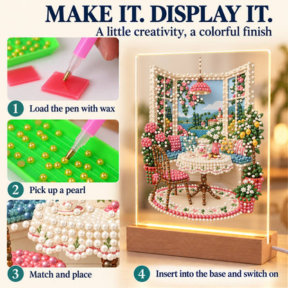 Tea Table by an Open Window (Light-Up Pearl Painting)