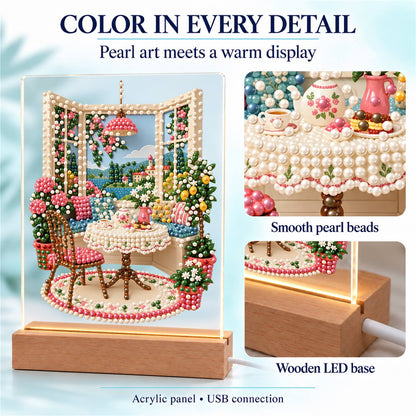 Tea Table by an Open Window (Light-Up Pearl Painting)