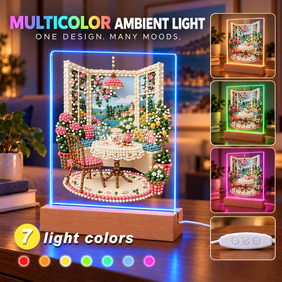 Tea Table by an Open Window (Light-Up Pearl Painting)