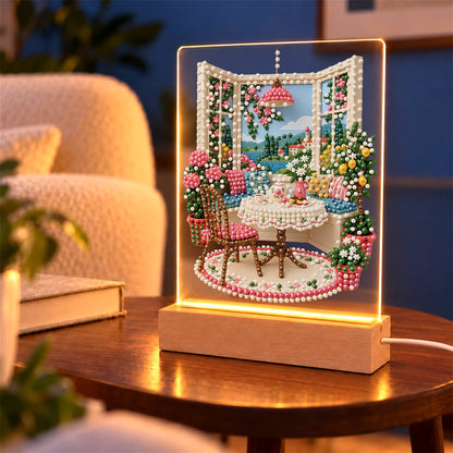 Tea Table by an Open Window (Light-Up Pearl Painting)