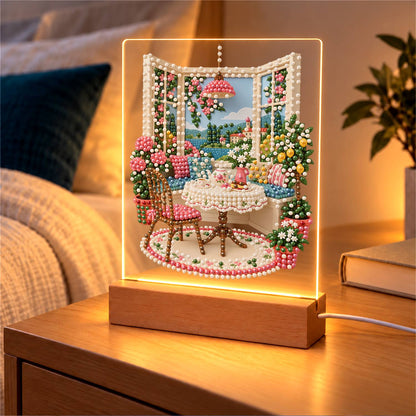Tea Table by an Open Window (Light-Up Pearl Painting)