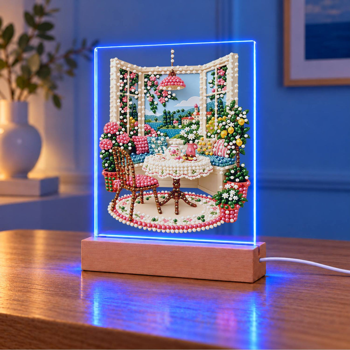 Tea Table by an Open Window (Light-Up Pearl Painting)