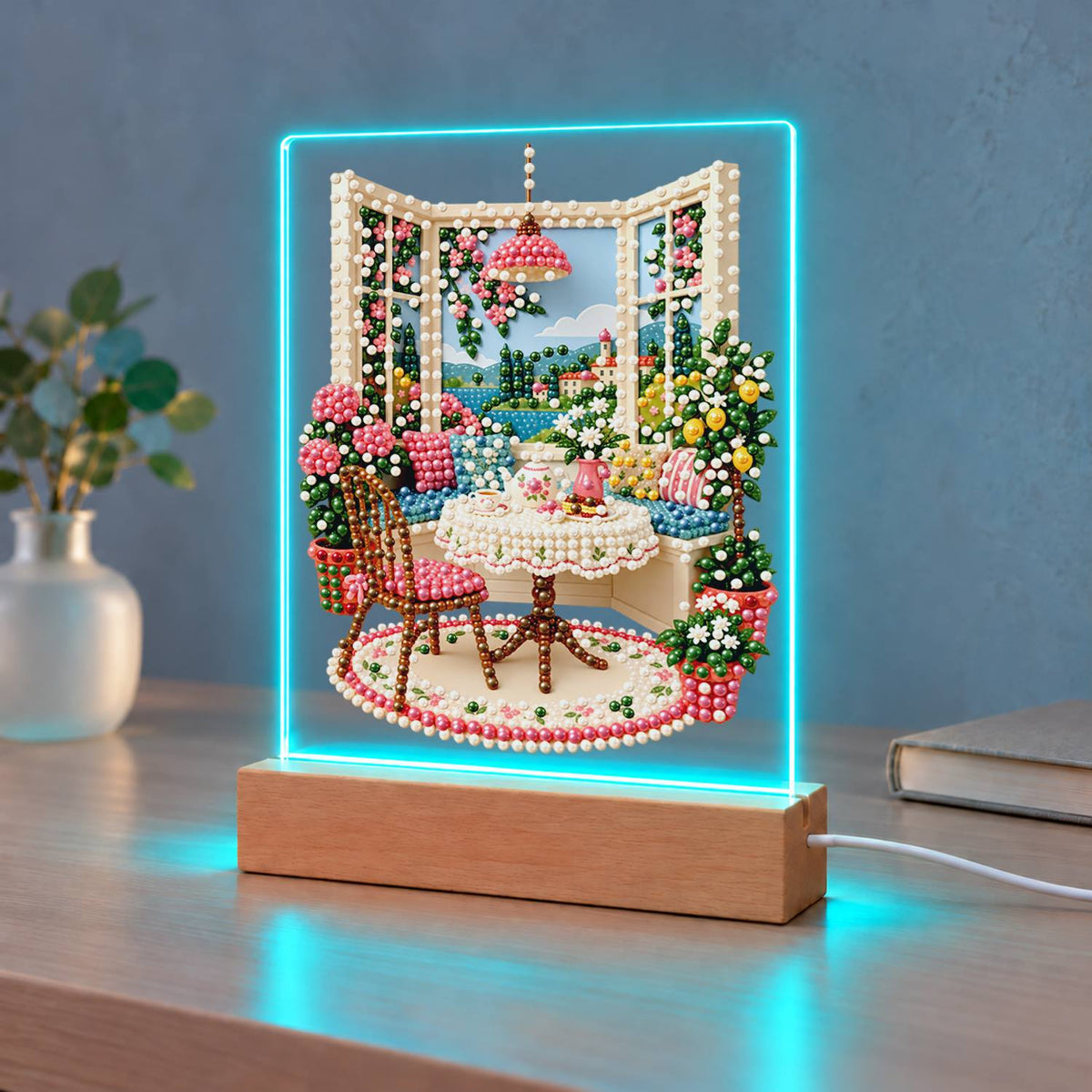 Tea Table by an Open Window (Light-Up Pearl Painting)
