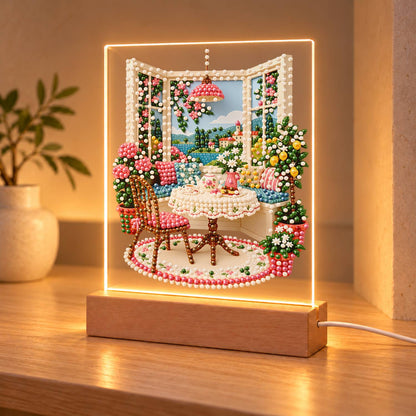 Tea Table by an Open Window (Light-Up Pearl Painting)