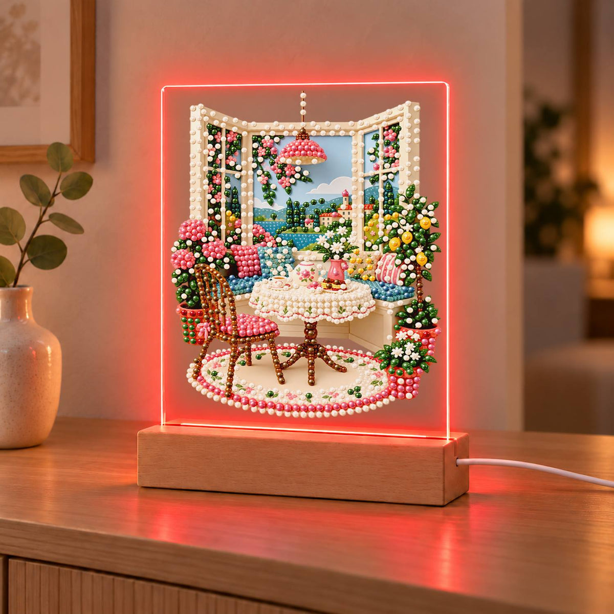 Tea Table by an Open Window (Light-Up Pearl Painting)