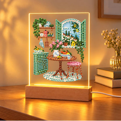 Green-Shuttered Breakfast Nook (Light-Up Pearl Painting)