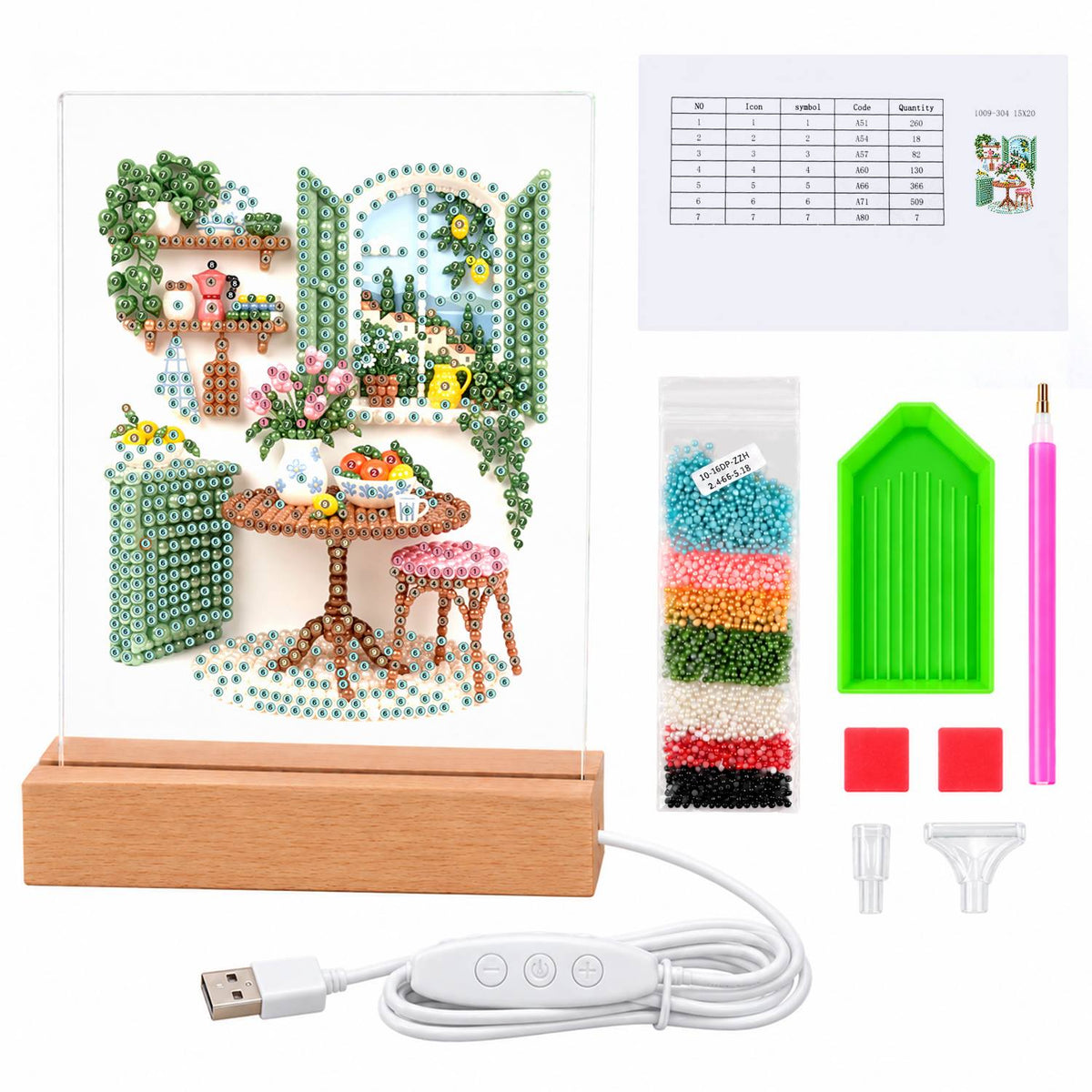 Green-Shuttered Breakfast Nook (Light-Up Pearl Painting)