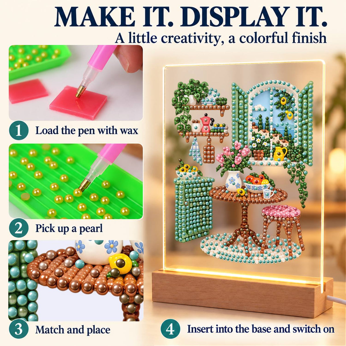 Green-Shuttered Breakfast Nook (Light-Up Pearl Painting)