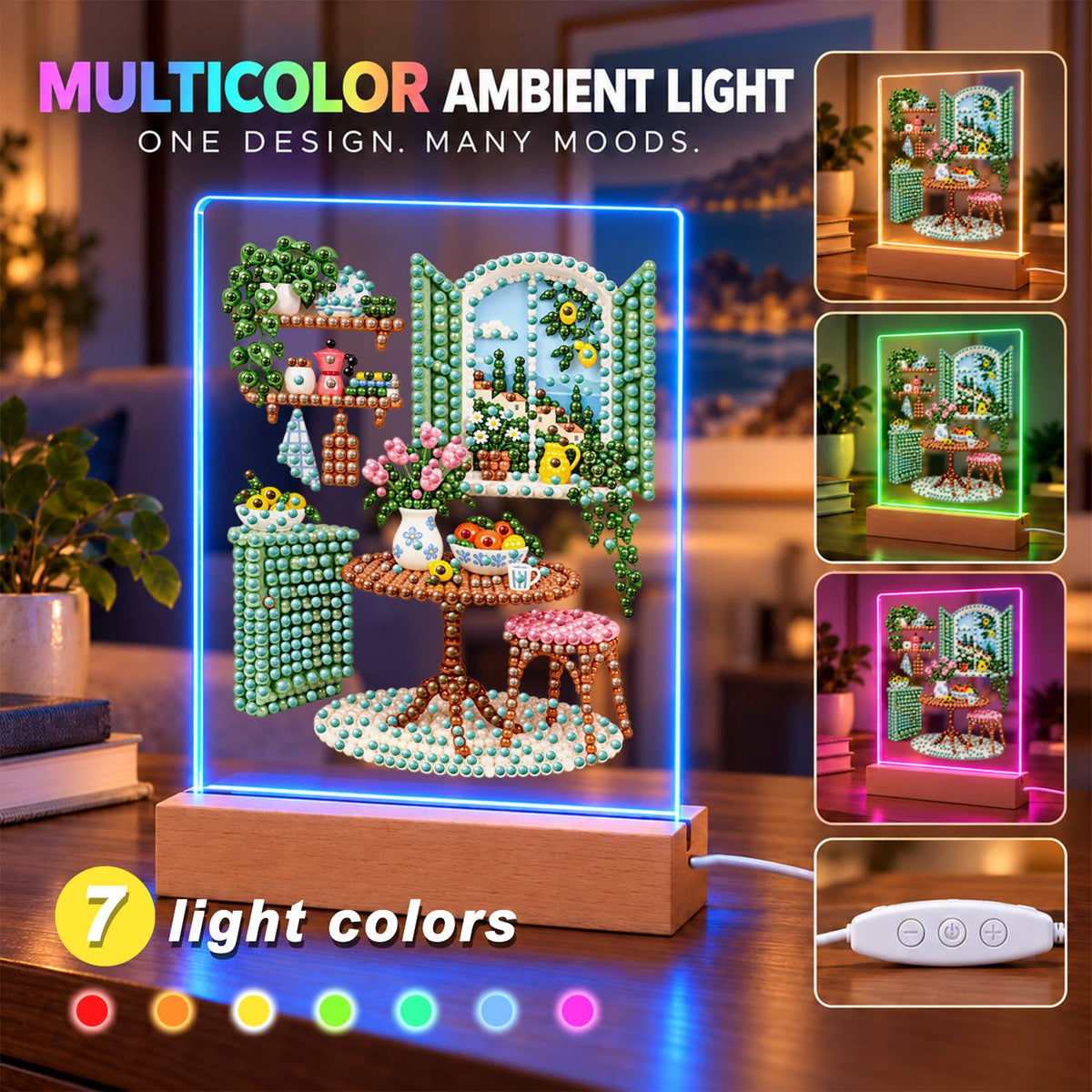 Green-Shuttered Breakfast Nook (Light-Up Pearl Painting)