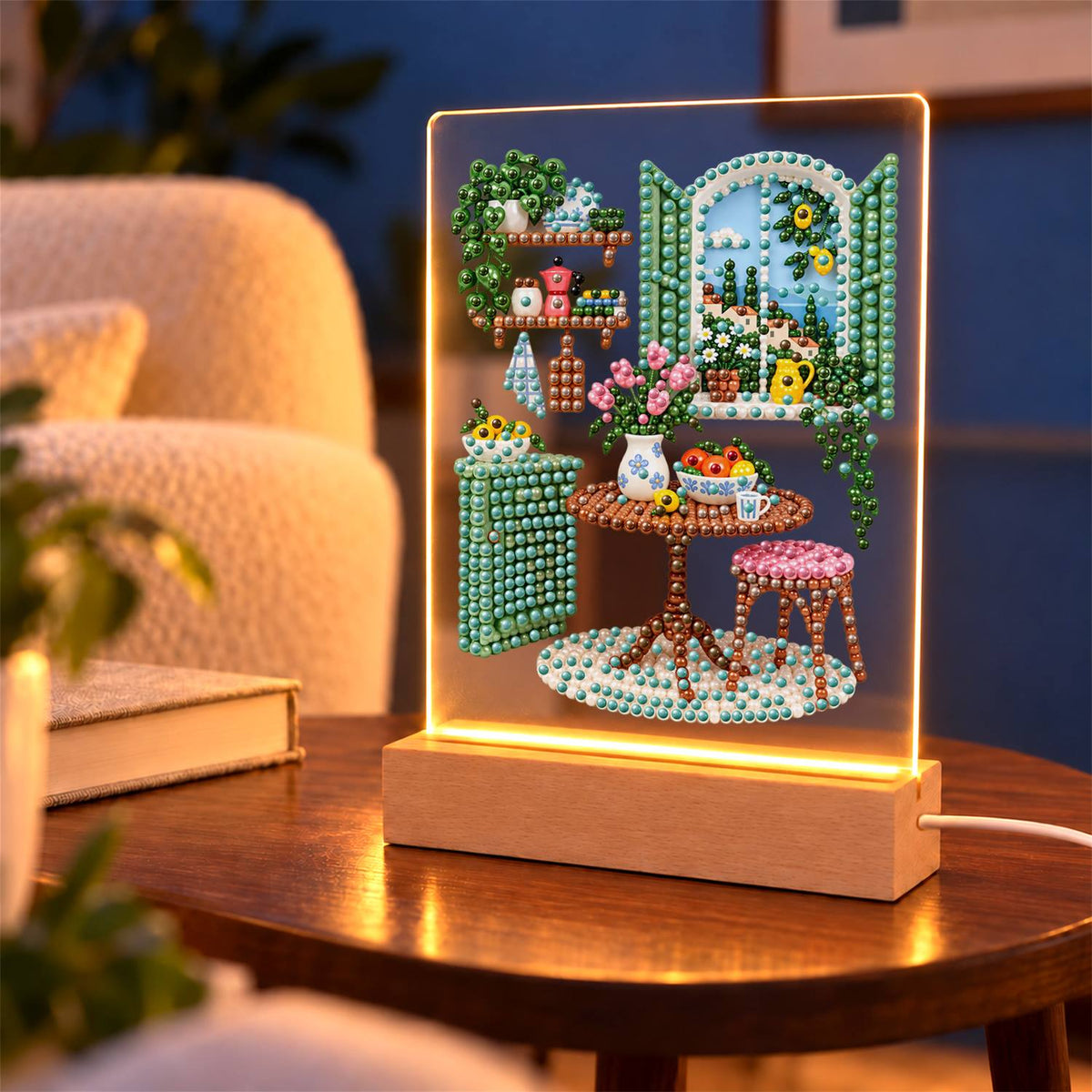 Green-Shuttered Breakfast Nook (Light-Up Pearl Painting)