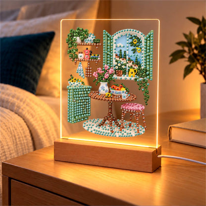 Green-Shuttered Breakfast Nook (Light-Up Pearl Painting)