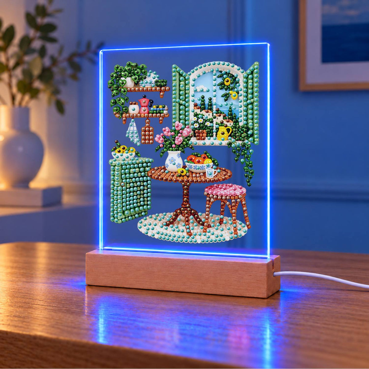 Green-Shuttered Breakfast Nook (Light-Up Pearl Painting)