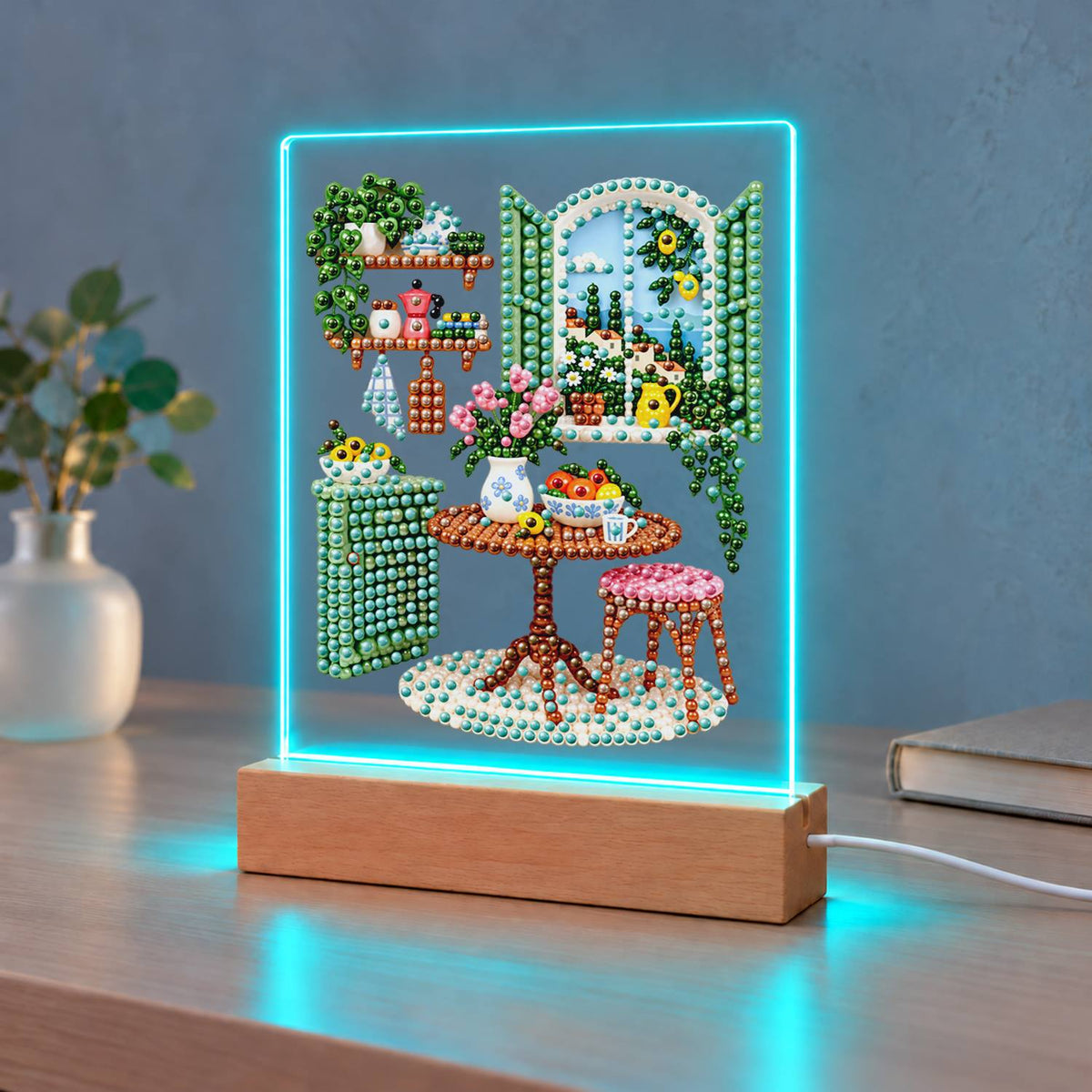 Green-Shuttered Breakfast Nook (Light-Up Pearl Painting)