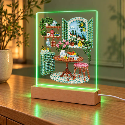 Green-Shuttered Breakfast Nook (Light-Up Pearl Painting)