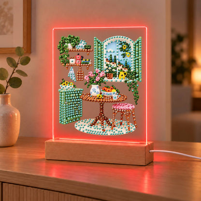 Green-Shuttered Breakfast Nook (Light-Up Pearl Painting)