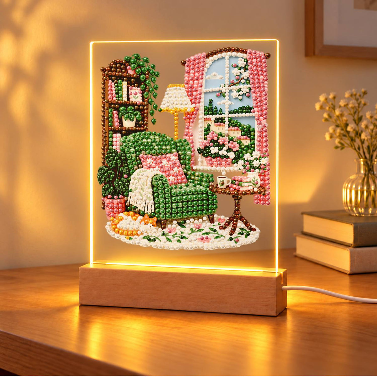 Velvet Green Armchair Corner (Light-Up Pearl Painting)