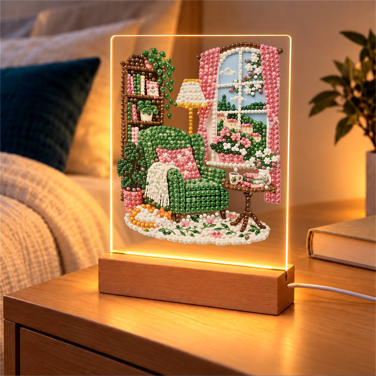 Velvet Green Armchair Corner (Light-Up Pearl Painting)