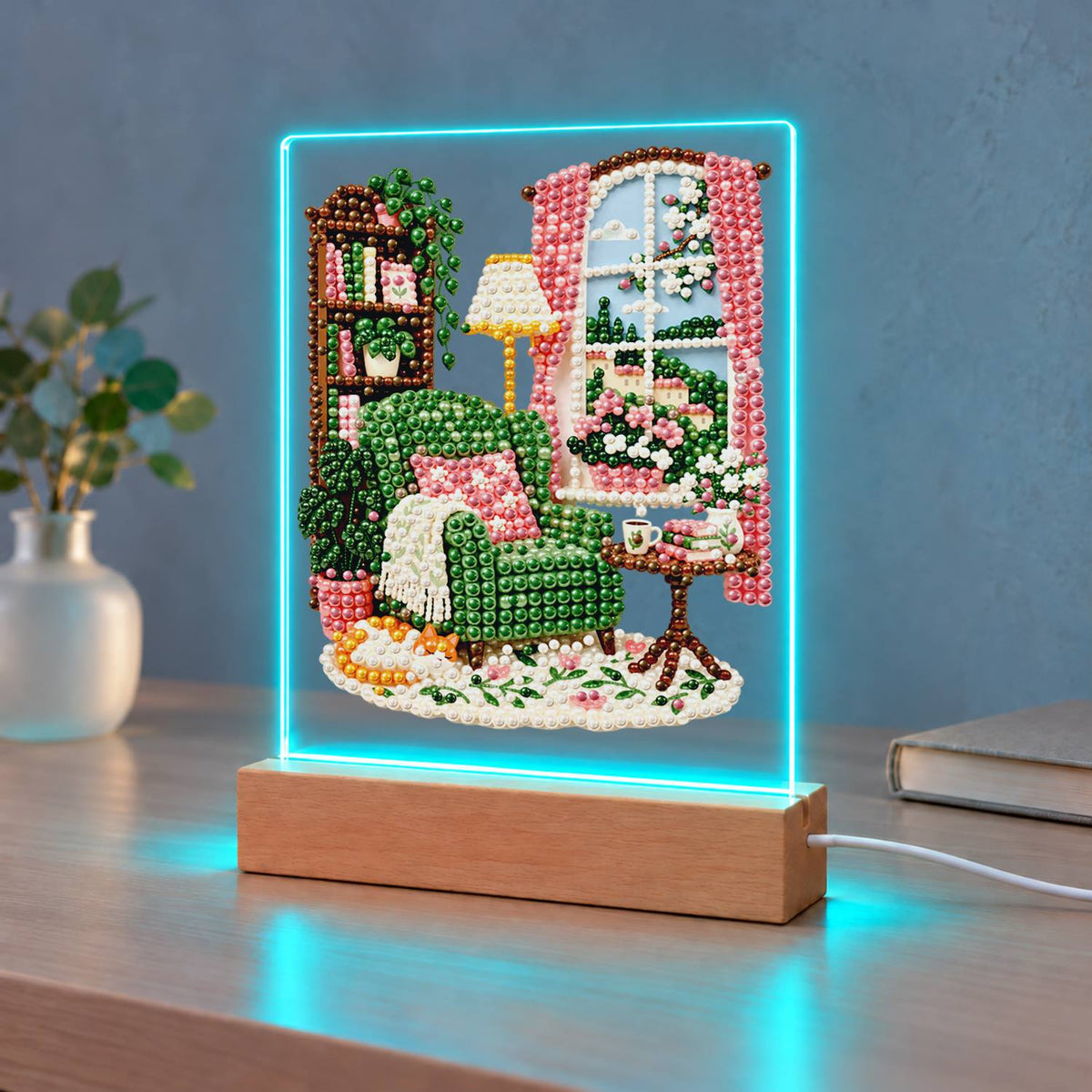 Velvet Green Armchair Corner (Light-Up Pearl Painting)