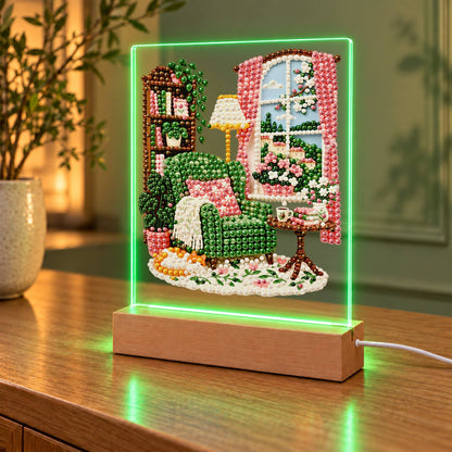 Velvet Green Armchair Corner (Light-Up Pearl Painting)