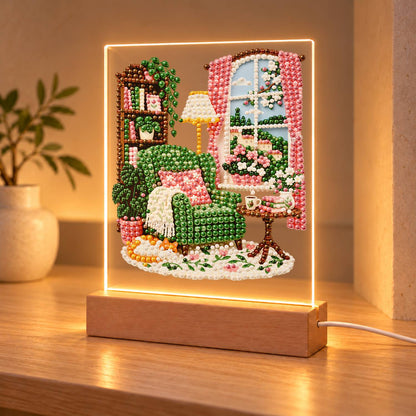 Velvet Green Armchair Corner (Light-Up Pearl Painting)
