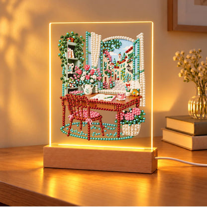 Writing Desk by a Village Window (Light-Up Pearl Painting)