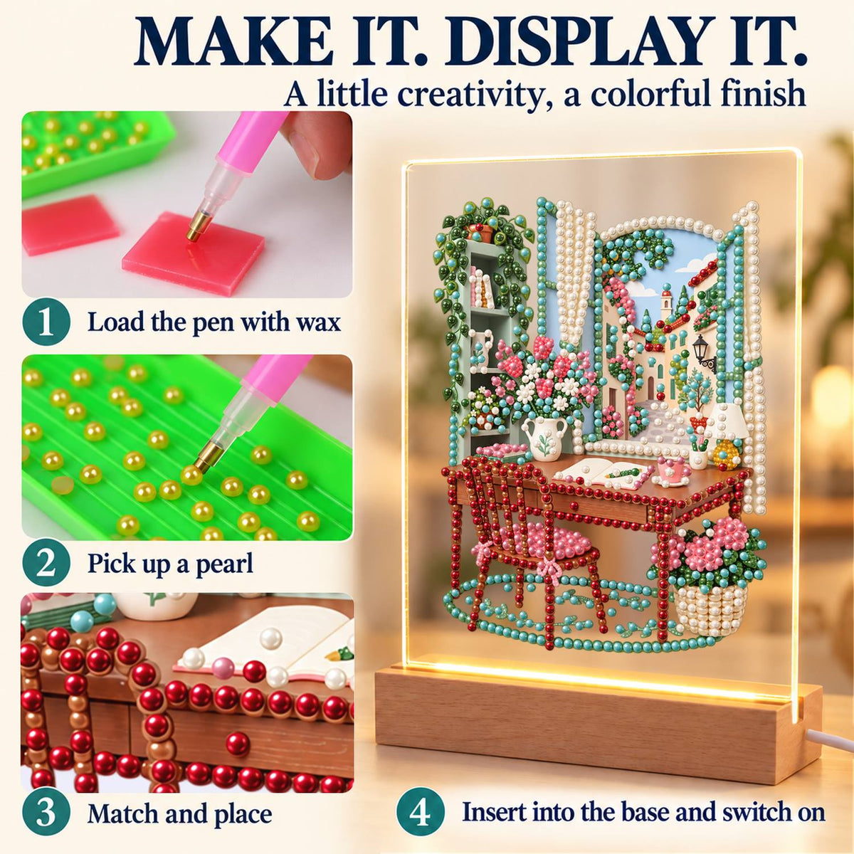 Writing Desk by a Village Window (Light-Up Pearl Painting)