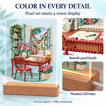 Writing Desk by a Village Window (Light-Up Pearl Painting)