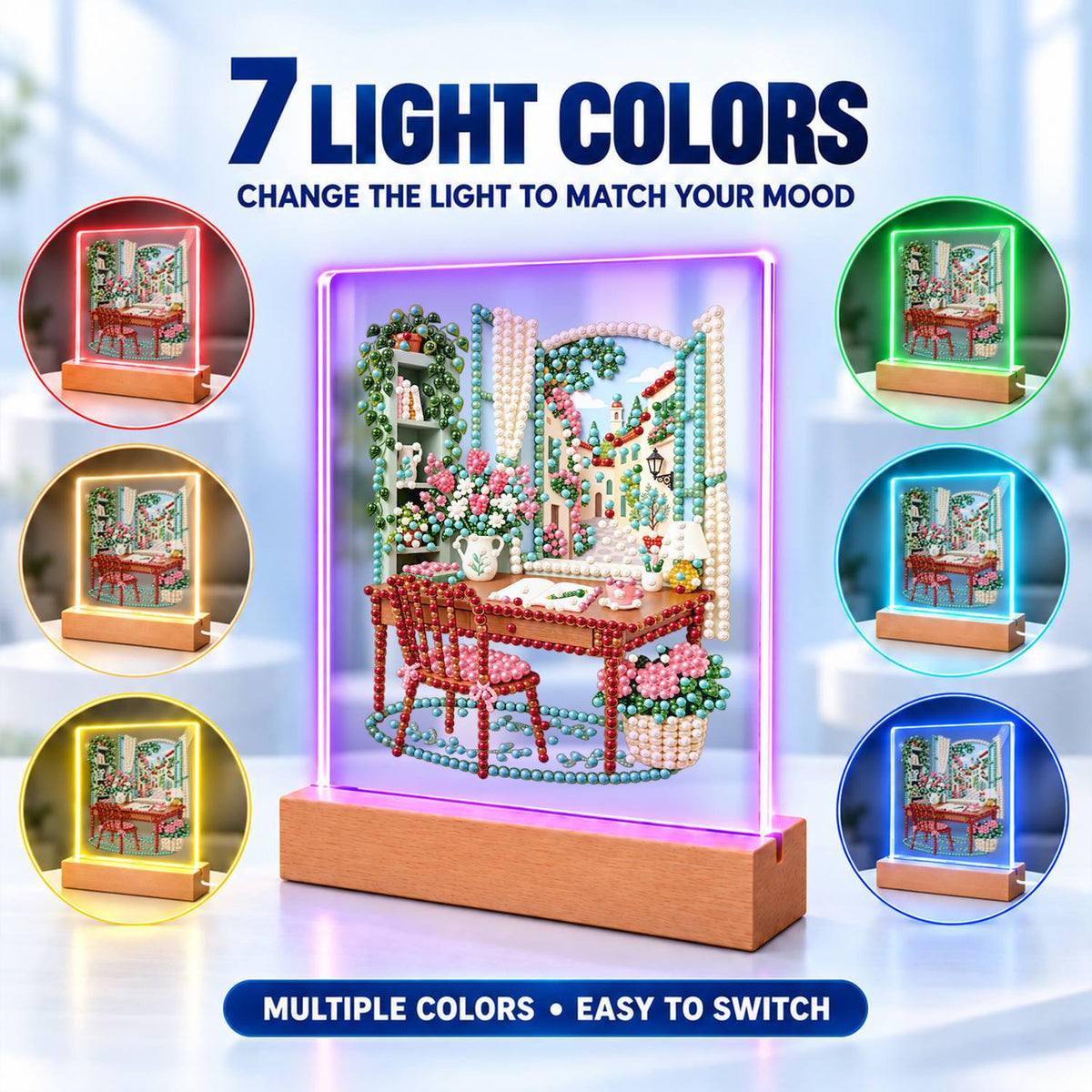 Writing Desk by a Village Window (Light-Up Pearl Painting)