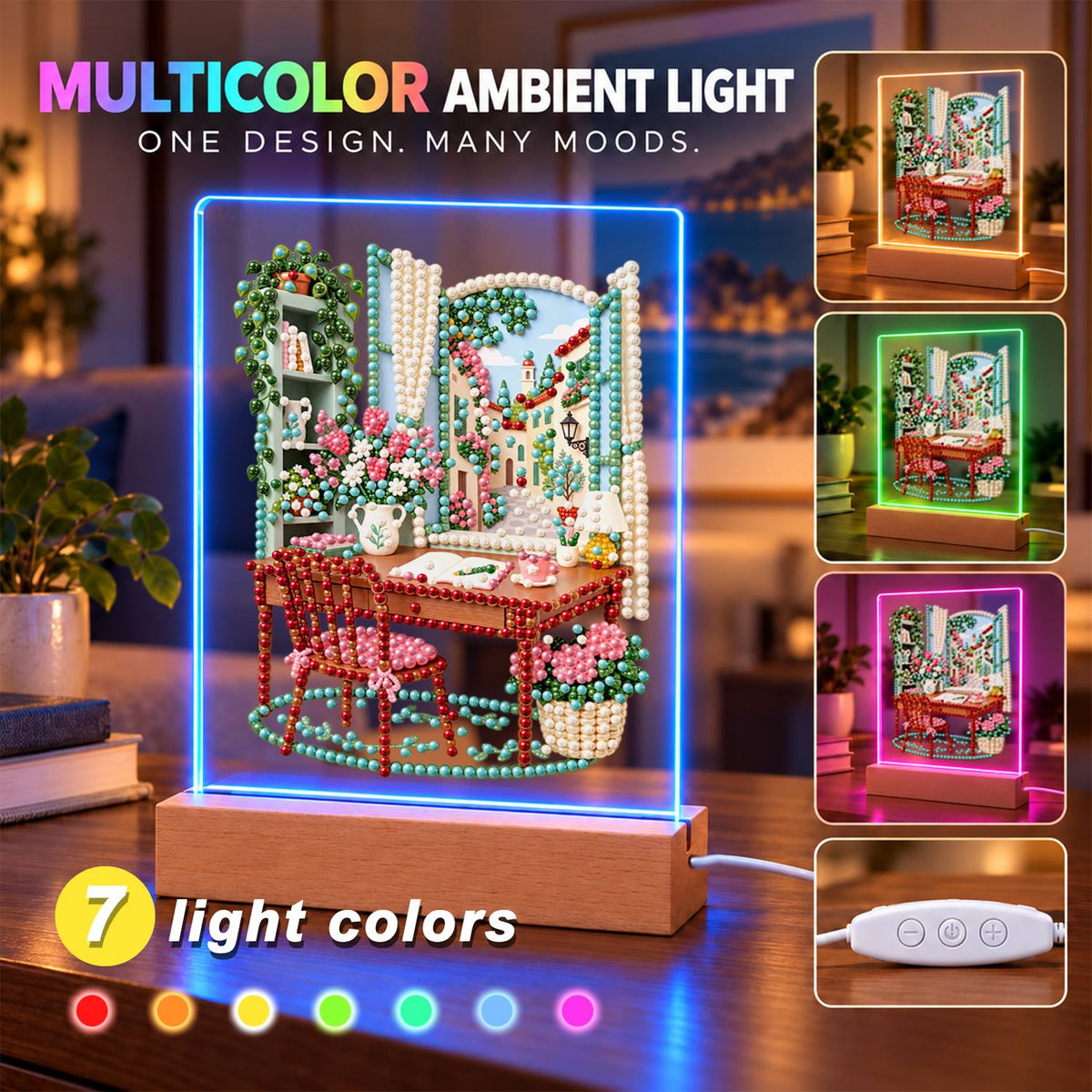 Writing Desk by a Village Window (Light-Up Pearl Painting)