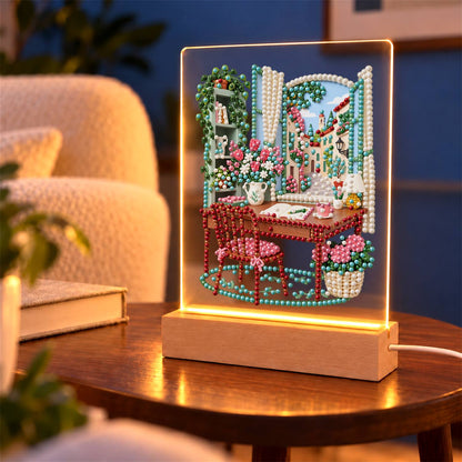 Writing Desk by a Village Window (Light-Up Pearl Painting)