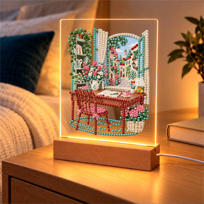 Writing Desk by a Village Window (Light-Up Pearl Painting)