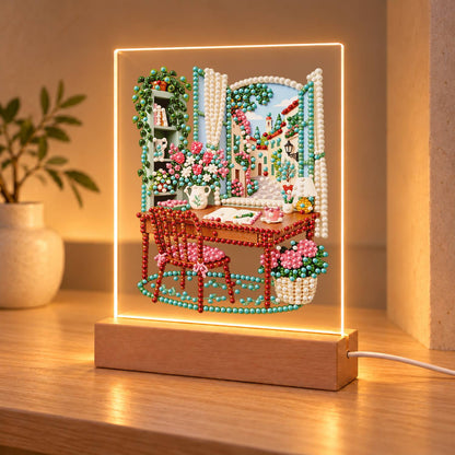 Writing Desk by a Village Window (Light-Up Pearl Painting)