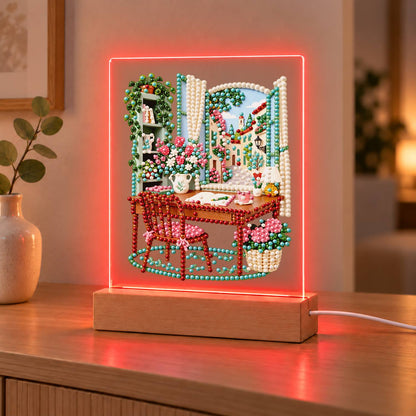 Writing Desk by a Village Window (Light-Up Pearl Painting)