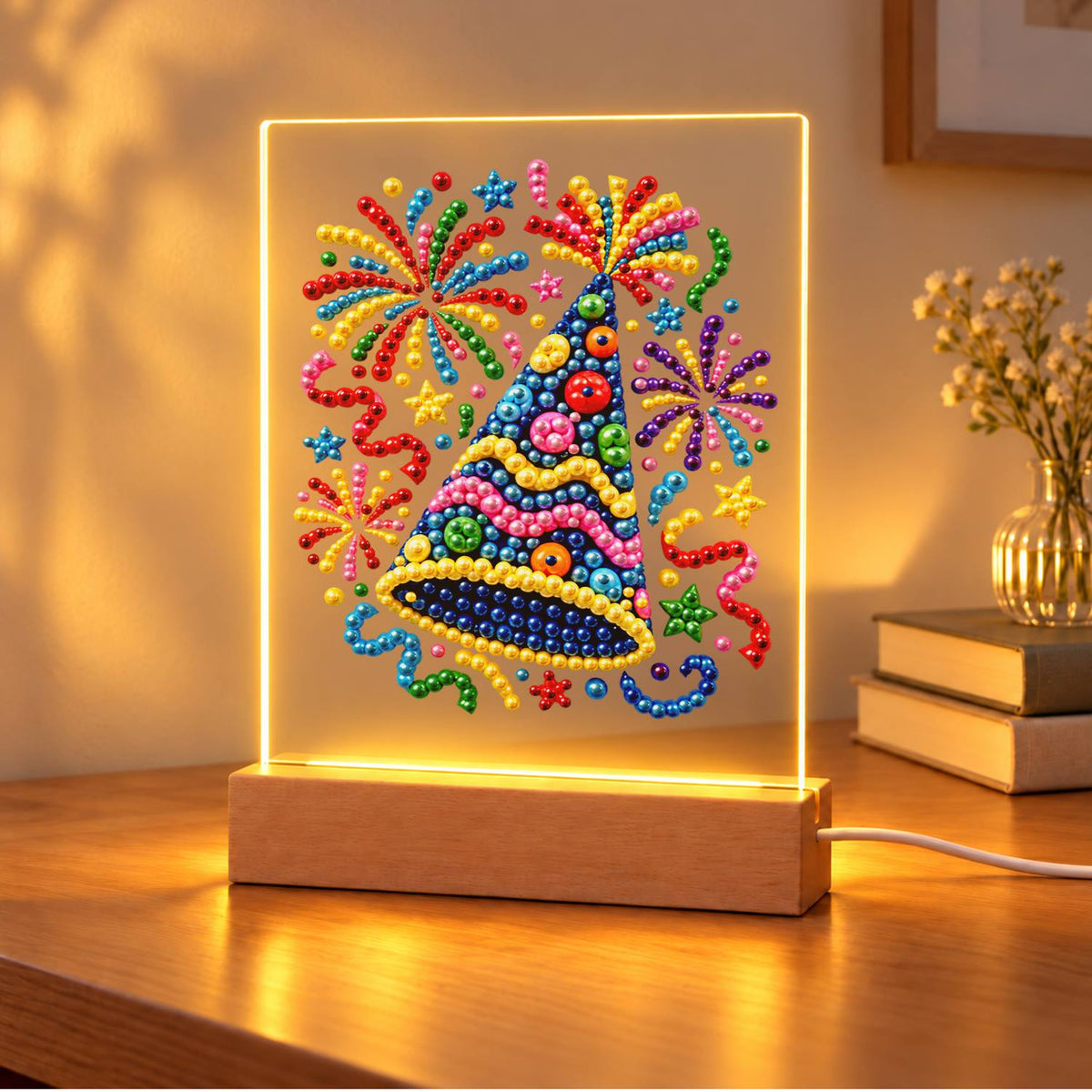 Polka-Dot Party Hat Celebration (Light-Up Pearl Painting)