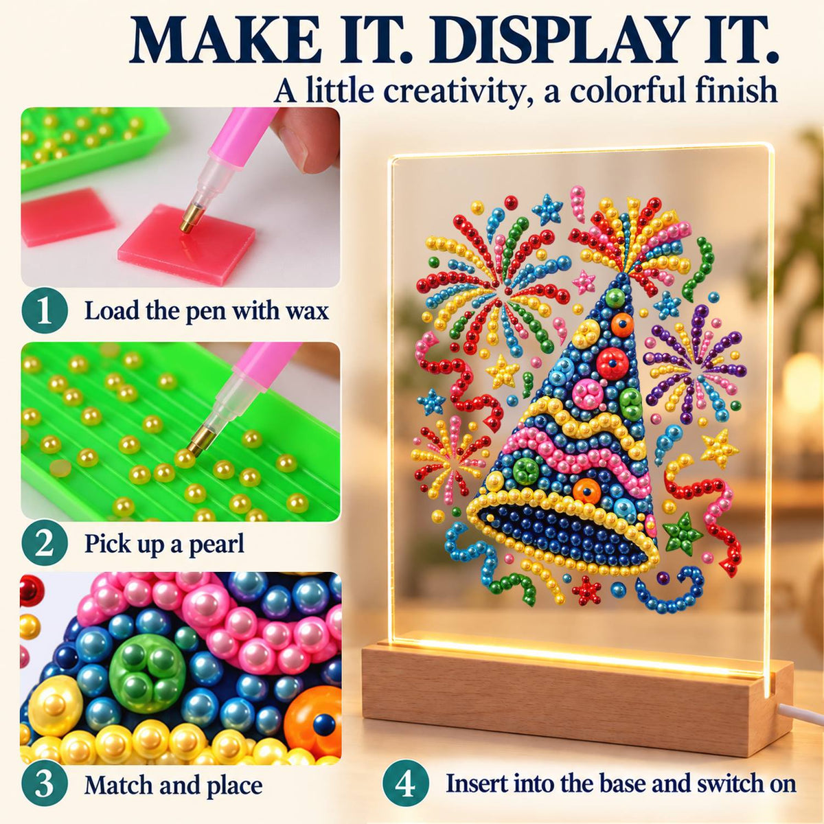 Polka-Dot Party Hat Celebration (Light-Up Pearl Painting)