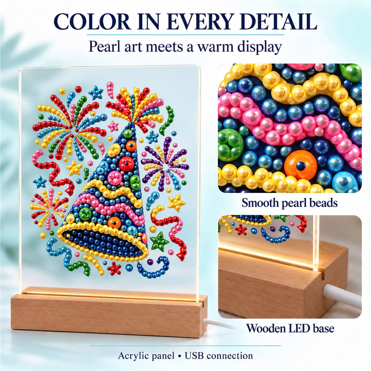 Polka-Dot Party Hat Celebration (Light-Up Pearl Painting)