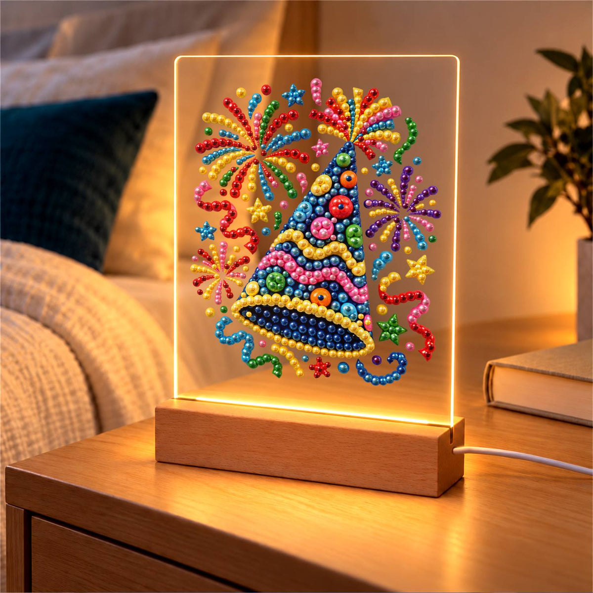 Polka-Dot Party Hat Celebration (Light-Up Pearl Painting)
