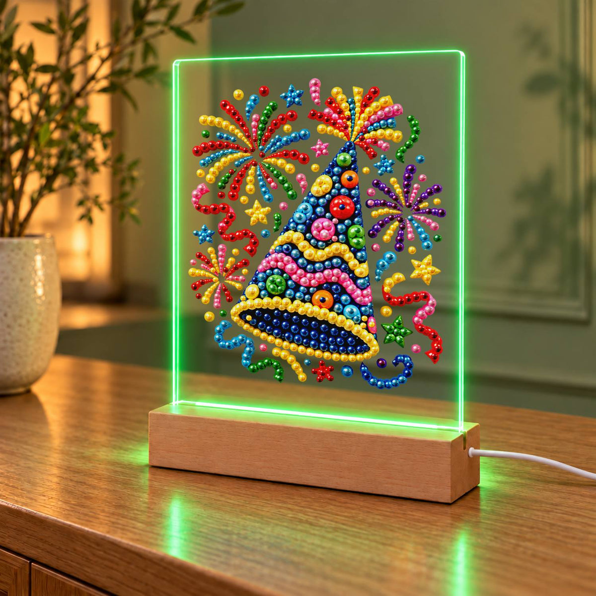 Polka-Dot Party Hat Celebration (Light-Up Pearl Painting)