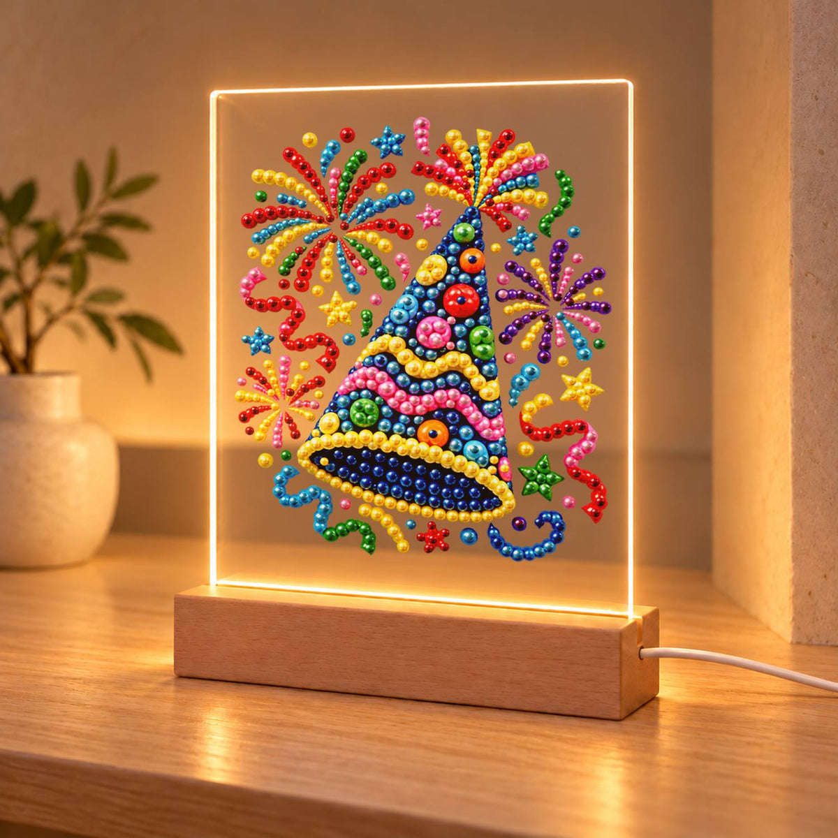 Polka-Dot Party Hat Celebration (Light-Up Pearl Painting)