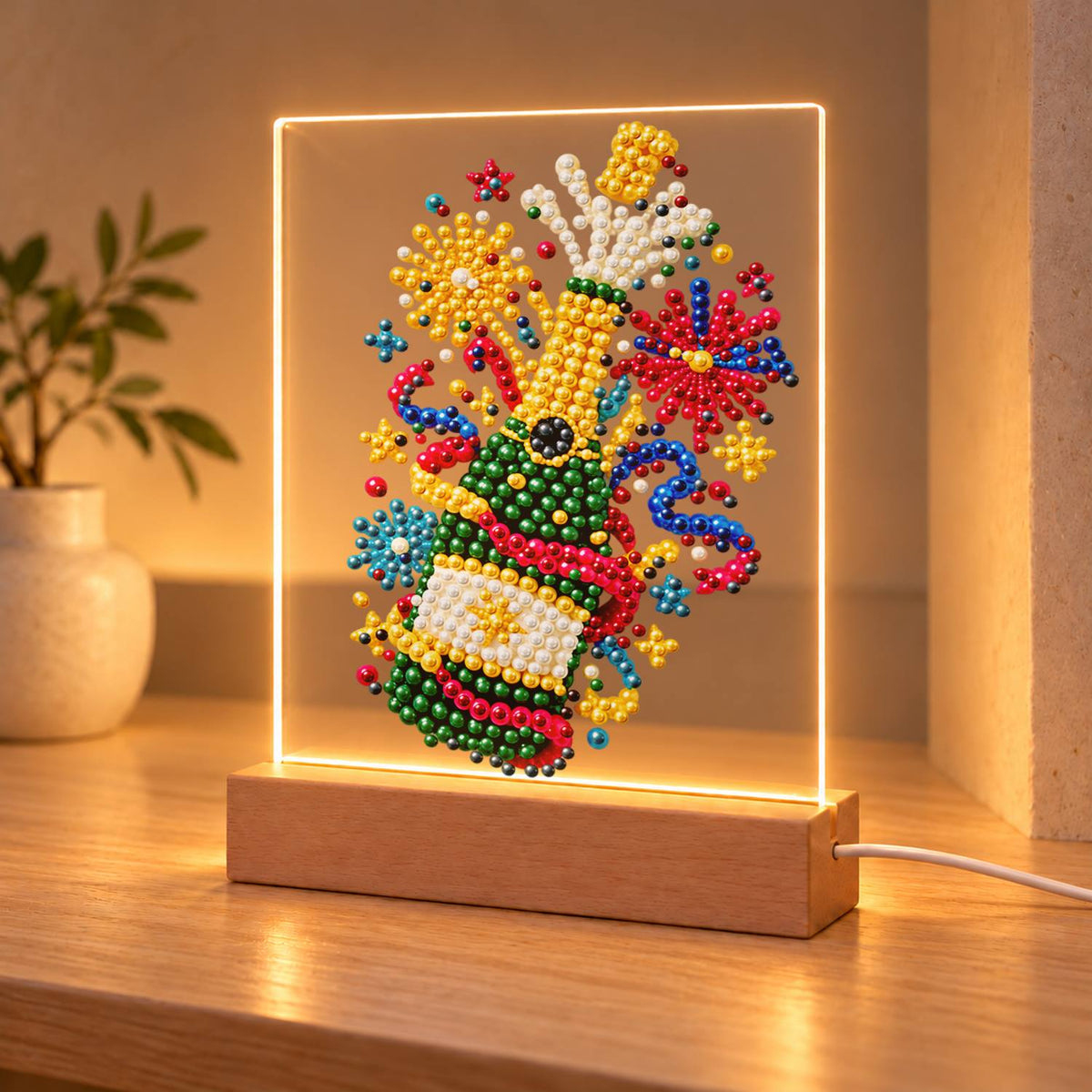 Popping Bubbly and Fireworks (Light-Up Pearl Painting)