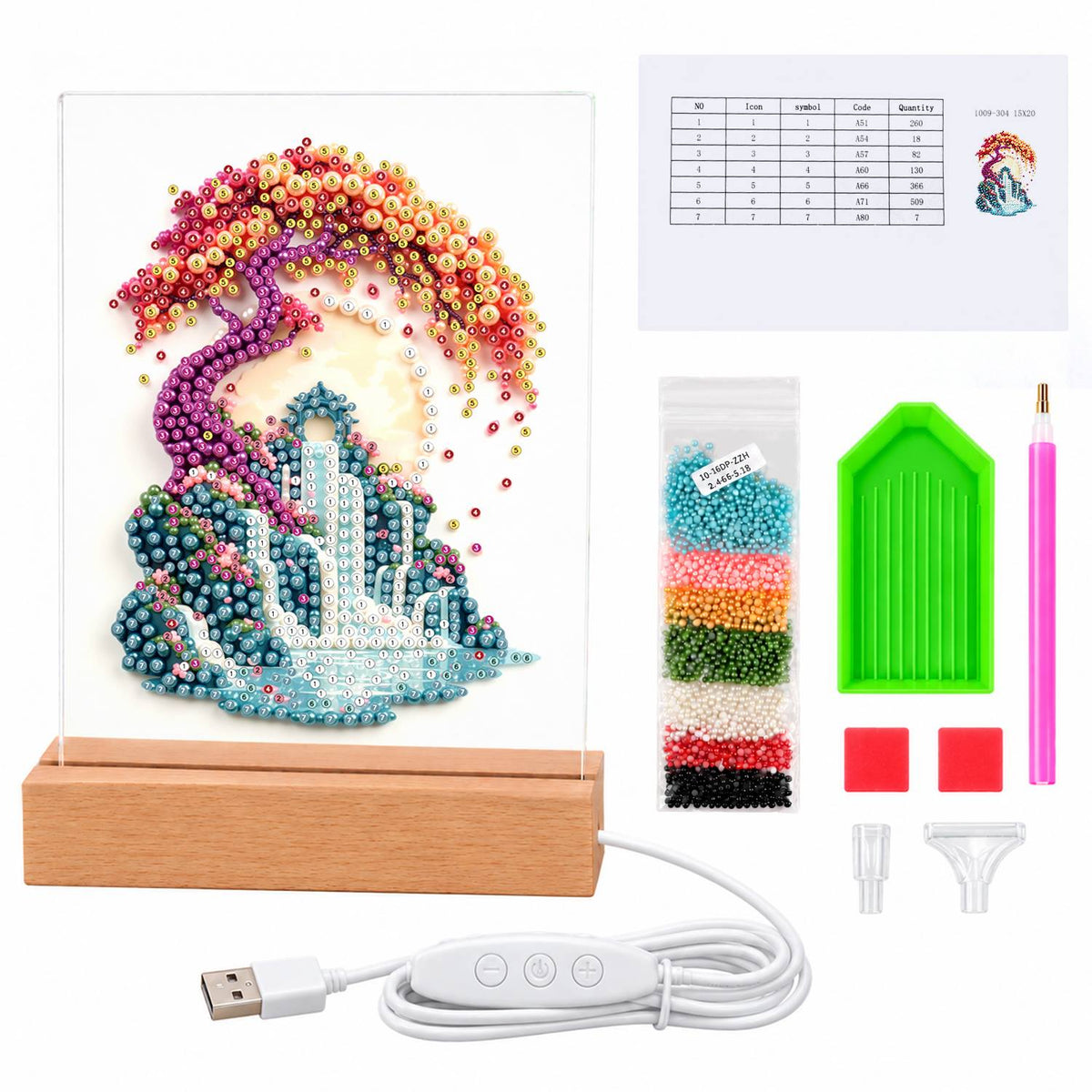 Twisting Tree Over a Waterfall (Light-Up Pearl Painting)