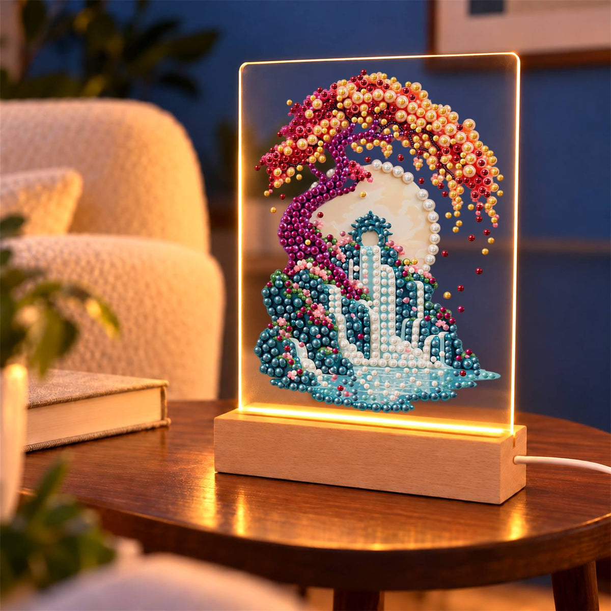 Twisting Tree Over a Waterfall (Light-Up Pearl Painting)