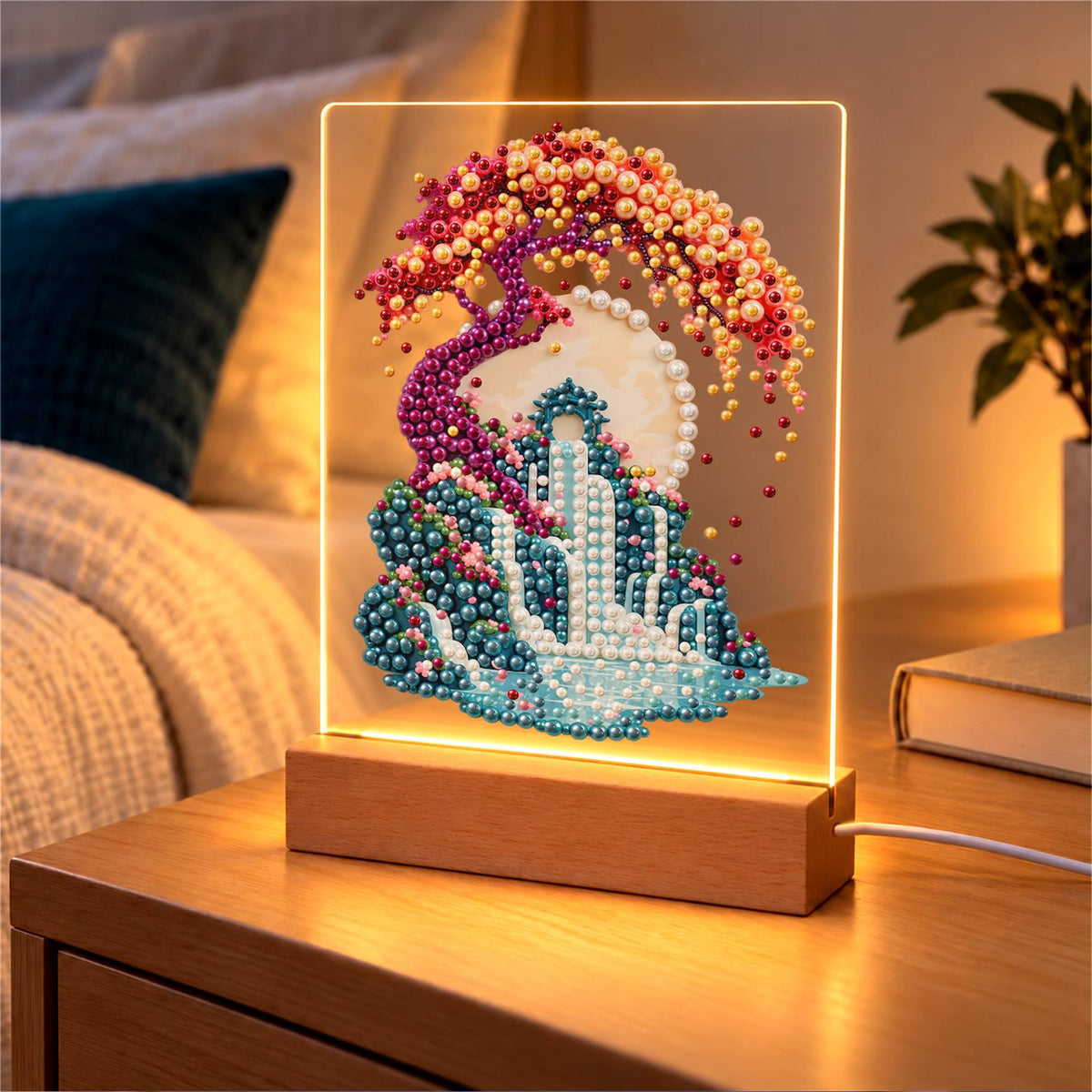 Twisting Tree Over a Waterfall (Light-Up Pearl Painting)