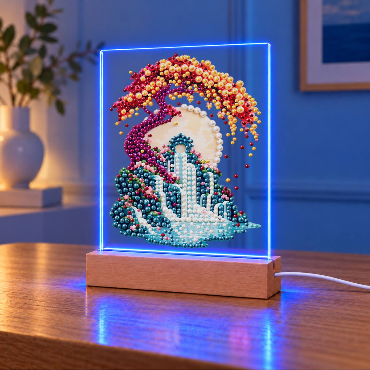 Twisting Tree Over a Waterfall (Light-Up Pearl Painting)