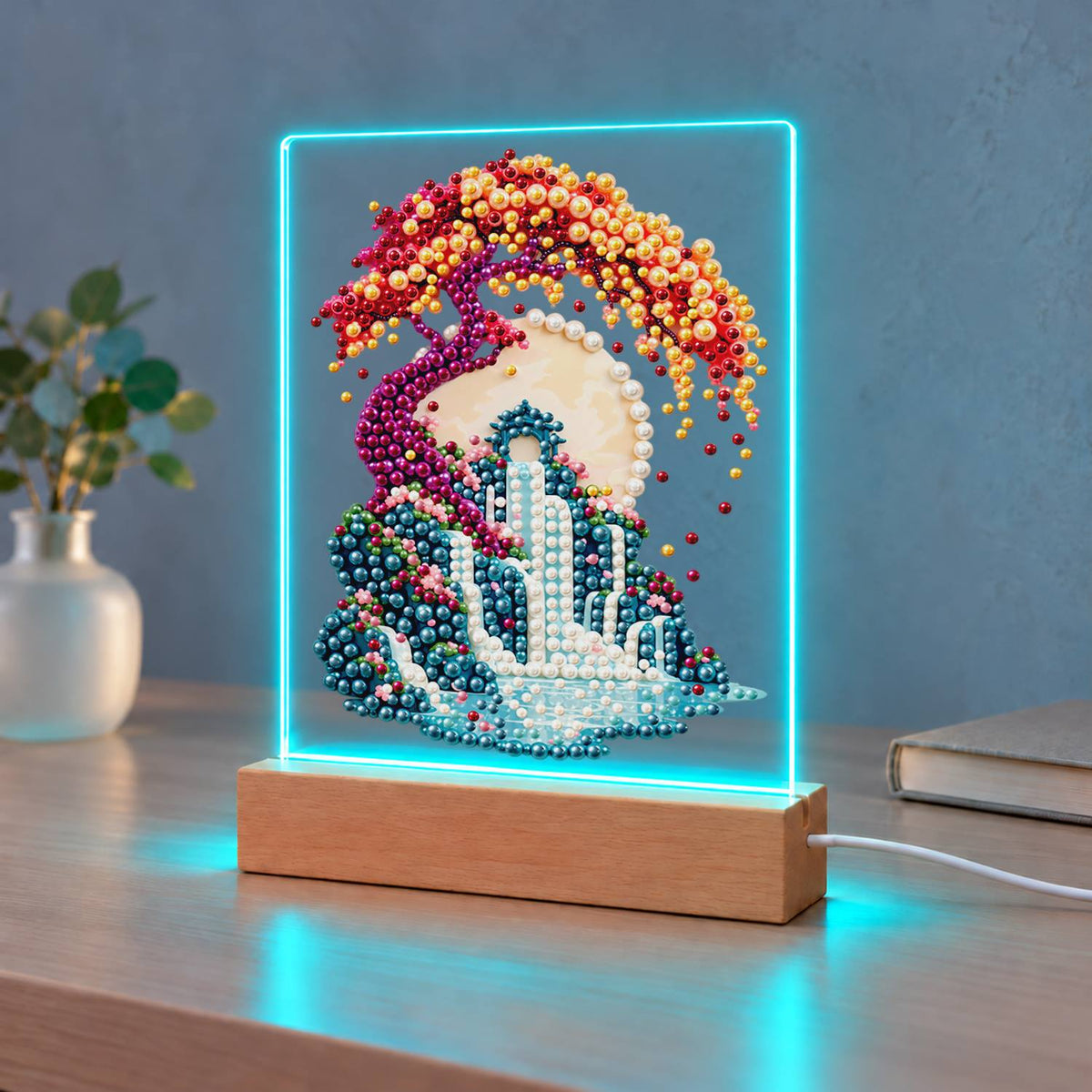 Twisting Tree Over a Waterfall (Light-Up Pearl Painting)