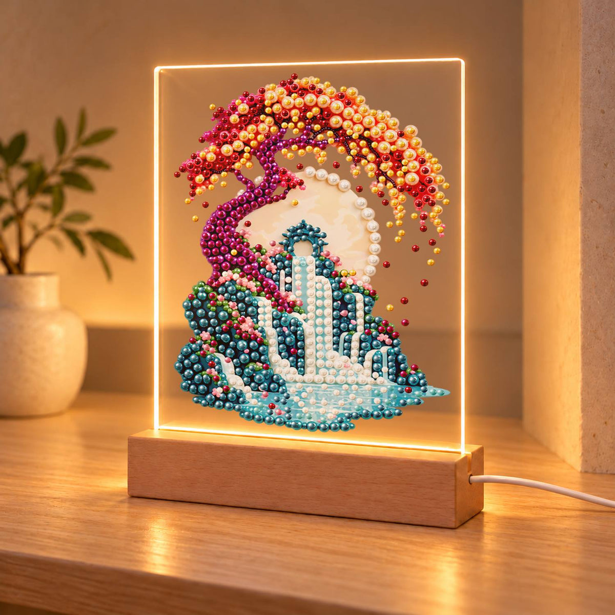 Twisting Tree Over a Waterfall (Light-Up Pearl Painting)