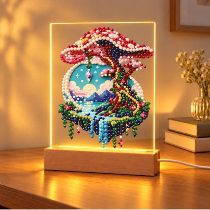 Pink Mushroom Over a Floating Isle (Light-Up Pearl Painting)