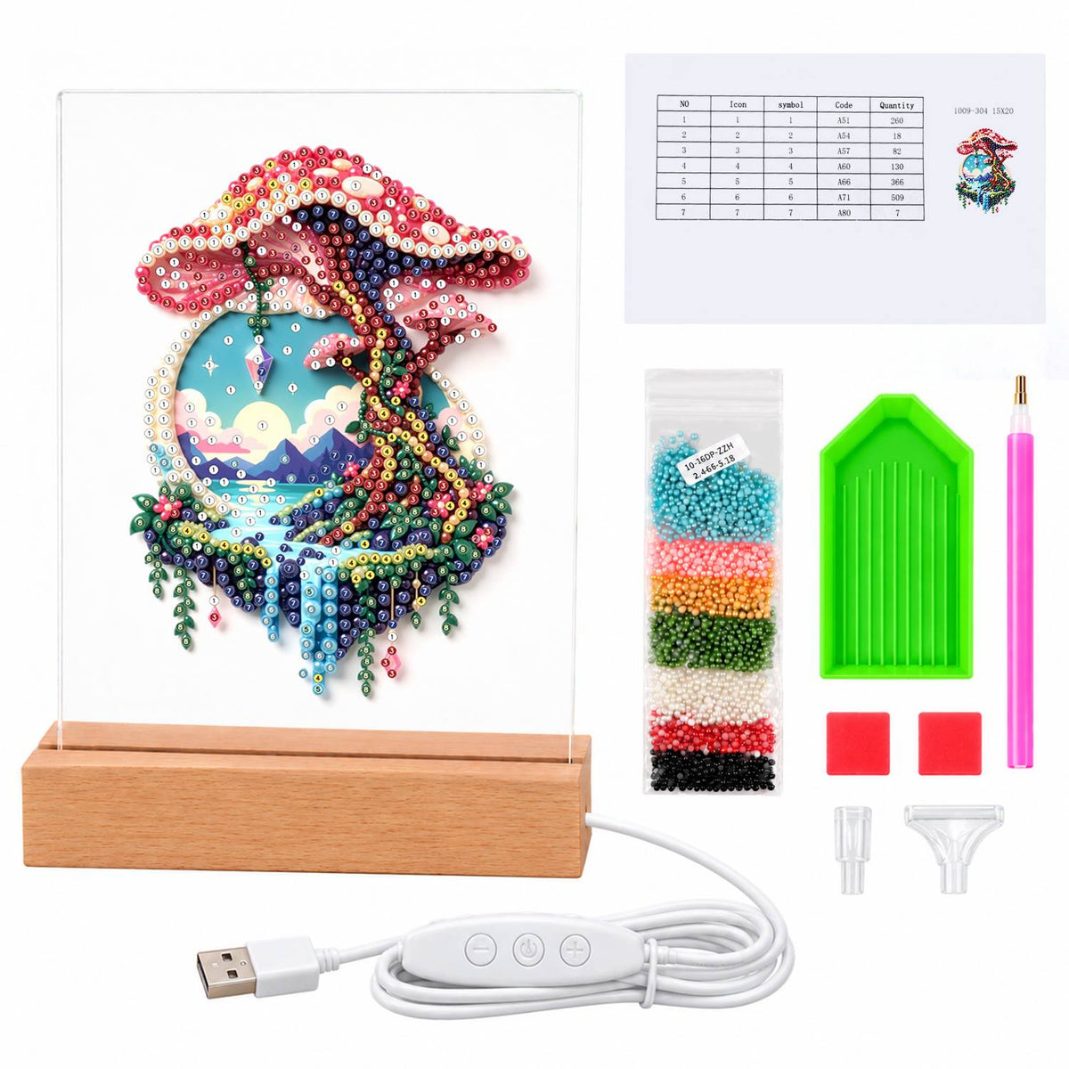 Pink Mushroom Over a Floating Isle (Light-Up Pearl Painting)