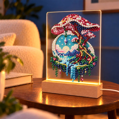 Pink Mushroom Over a Floating Isle (Light-Up Pearl Painting)