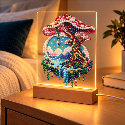 Pink Mushroom Over a Floating Isle (Light-Up Pearl Painting)